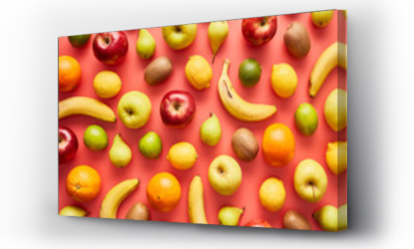 Wizualizacja Obrazu : #307479092 Colorful assortment of fruit on pink backdrop