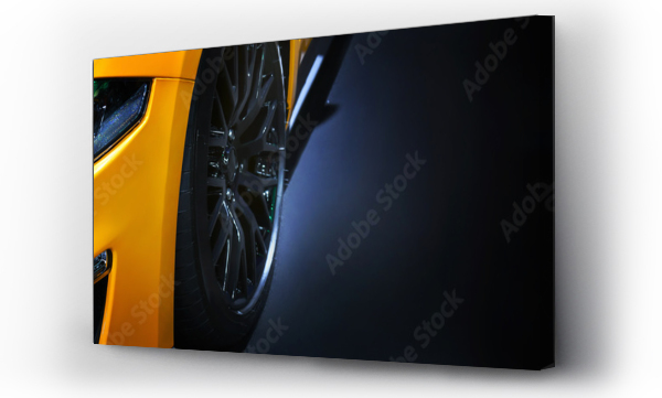 Wizualizacja Obrazu : #308667078 Przednie reflektory żółtego nowoczesnego samochodu na czarnym tle, copy space