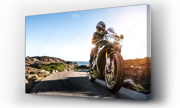 Wizualizacja Obrazu : #310765181 motorbike on the coastal road riding. having fun driving the empty highway on a motorcycle tour journey