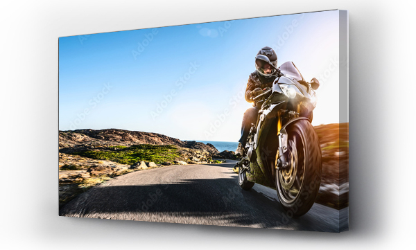 Wizualizacja Obrazu : #316003941 motorbike on the coastal road riding. having fun driving the empty highway on a motorcycle tour journey