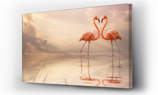 Wizualizacja Obrazu : #320224376 A pair of pink flamingos making a heart shape in reflection pond. Love concept 