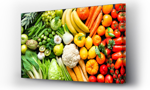 Wizualizacja Obrazu : #320398572 Assortment of fresh organic fruits and vegetables in rainbow colors
