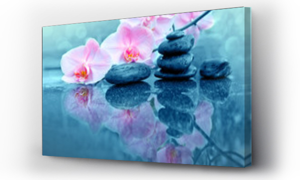 Wizualizacja Obrazu : #321237265 Pink orchid flower and spa stones with water drops isolated .