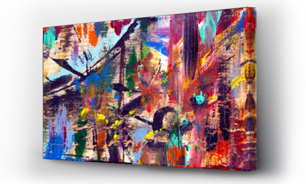 Wizualizacja Obrazu : #331075790 Sztuka abstrakcyjna panorama; zabawa; kreatywne tło tekstury z losowymi pociągnięciami pędzla w niesamowitych multicolor - malarstwo koncepcja dla projektu - w długi, cienki nagłówek / banner.