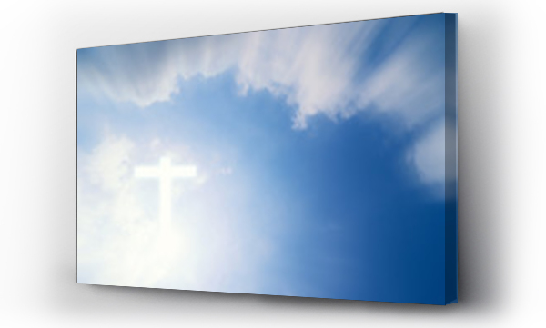 Wizualizacja Obrazu : #338015179 Conceptual wood cross or religion symbol shape over a sky with clouds background for God. belief on resurrection of god and worship christian. sky freedom.
