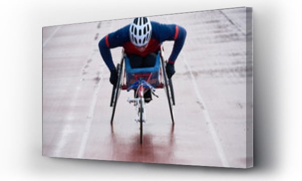 Wizualizacja Obrazu : #340742302 Paraplegic male athlete training speed while racing in sport wheelchair