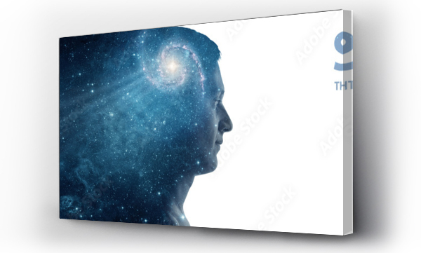 Wizualizacja Obrazu : #348456115 Silhouette of man with the galaxy as a brain isolated on white background. The universe is within us, galaxy and stars is a concept symbol of human thinking.  Elements of this image furnished by NASA.