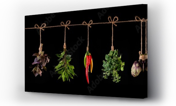 Wizualizacja Obrazu : #357707566 panorama of fresh vegetables and spices on wooden background