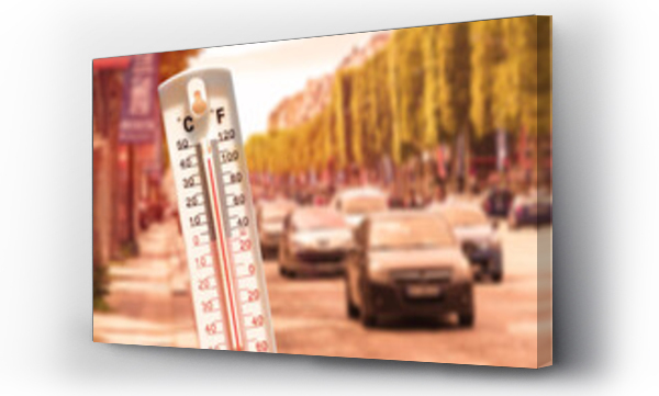 Wizualizacja Obrazu : #359734125 Thermometer in front of cars and traffic during heatwave