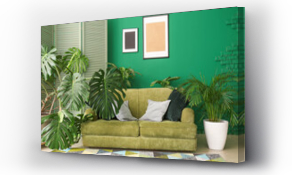 Wizualizacja Obrazu : #359834829 Stylish sofa with houseplants in interior of living room