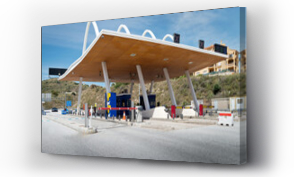 Wizualizacja Obrazu : #370837499 Futuristic exterior of toll road with contemporary payment system on background of blue sky
