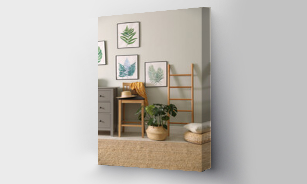 Wizualizacja Obrazu : #376802772 Stylish room interior with decorative ladder and monstera plant