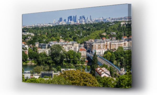 Wizualizacja Obrazu : #377342831 Beautiful view of valley of Seine River and panorama of Paris on backgrounds from lookout near Chateau de Saint-Germain-en-Laye in city Saint-Germain-en-Laye (13 miles west of Paris), France.