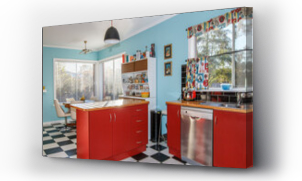 Wizualizacja Obrazu : #377440393 Red and teal retro kitchen interior