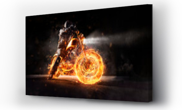 Wizualizacja Obrazu : #377943092 Dark motorbiker staying on burning motorcycle at night.