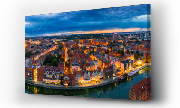 Wizualizacja Obrazu : #383845560 Aerial panorama of the Gda?sk city over Mot?awa river with amazing architecture at dusk,  Poland