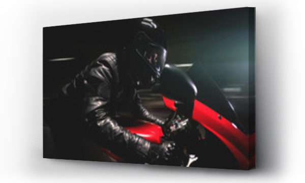 Wizualizacja Obrazu : #386502139 Motorbiker is driving a bike on high speed concept.