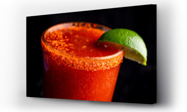 Wizualizacja Obrazu : #388312286 A delicious red cocktail, margarita, bloody mary with tahini and lime.