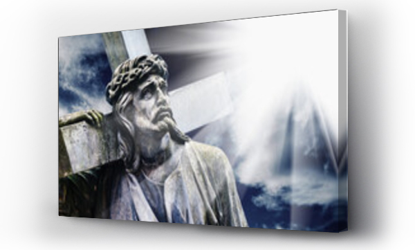 Wizualizacja Obrazu : #389960136 Crucifixion of Jesus Christ. Ancient stone statue.