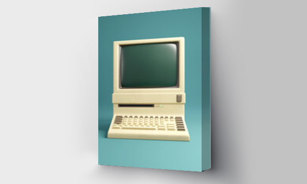 Wizualizacja Obrazu : #410159622 Retro 1980s style beige desktop computer and built in screen and keyboard.  3D illustration.