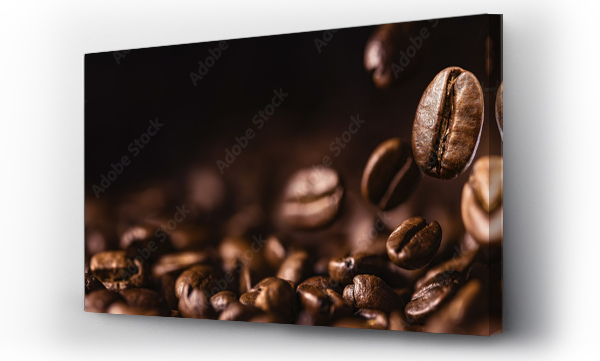 Wizualizacja Obrazu : #416796919 Brown Roasted Coffee Beans Closeup On Dark Background