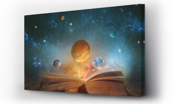 Księga wszechświata - otwarta magiczna księga z planetami i galaktykami. Elementy tego zdjęcia dostarczone przez NASA