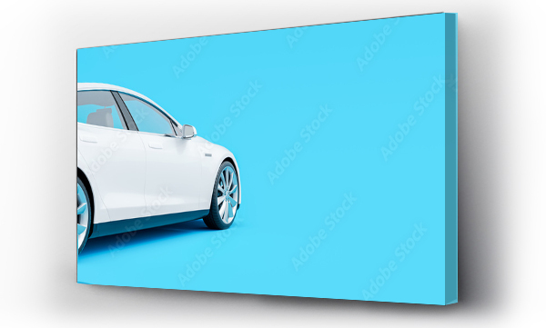 Wizualizacja Obrazu : #420446467 White electric car connected to charger on blue background 3D Rendering, 3D Illustration