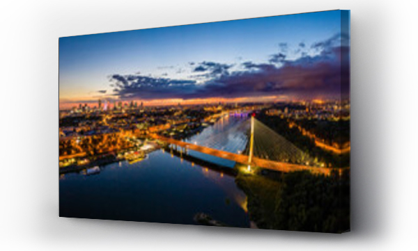 miasto, most, zachód słońca