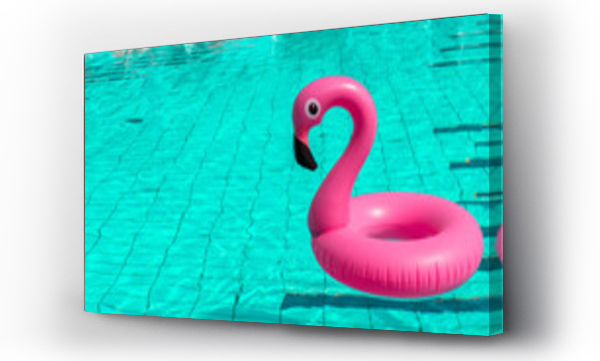 Wizualizacja Obrazu : #428132420 Beach flamingo. Pink inflatable flamingo in pool water for summer beach background. Trendy summer concept.