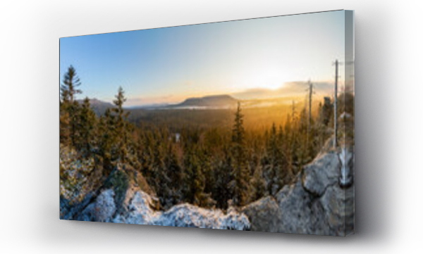 góra, góry, góry stołowe, jesienią, niebo, słońce, wschód słońca, wschód słońca góry, Wschód słońca niebo, zima śnieg, znaków