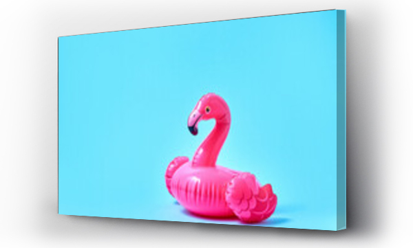 Wizualizacja Obrazu : #437425738 Inflatable pink flamingo pool toy on blue background. Creative minimal concept