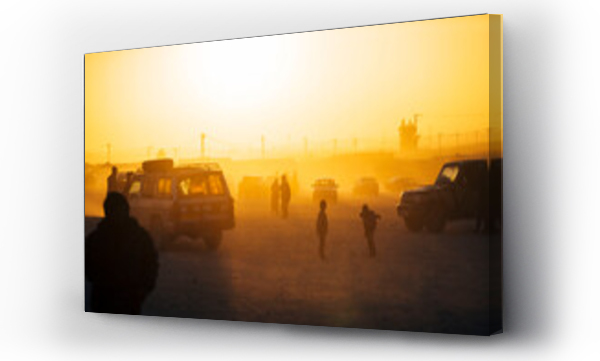 Wizualizacja Obrazu : #438370612 Cars and people in refugee camp