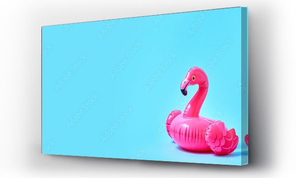 Wizualizacja Obrazu : #438647405 Inflatable pink flamingo pool toy on blue background. Creative minimal concept. Banner