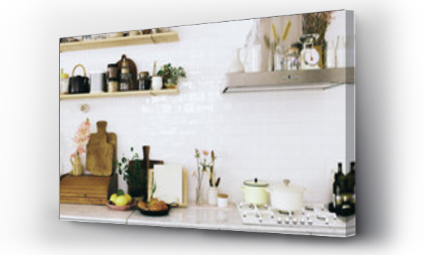 Wizualizacja Obrazu : #439493796 Modern kitchen with vintage elements shot on film