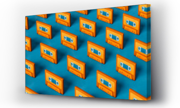 Wizualizacja Obrazu : #439577711 Orange musicassette on blue background