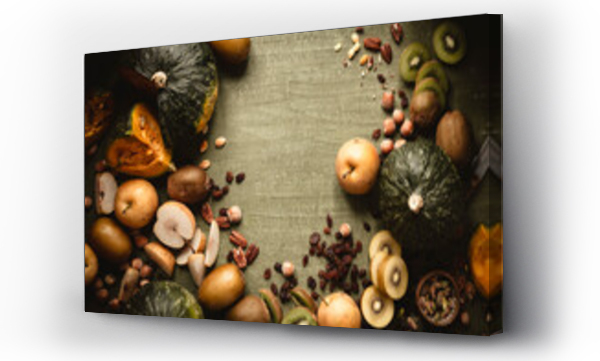 Wizualizacja Obrazu : #444995602 Jesienne owoce i warzywa z miejscem na kopie