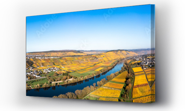 Wizualizacja Obrazu : #445410314 Germany, Rhineland-Palatinate, Helicopter panorama of Moselle river and surrounding vineyards in autumn