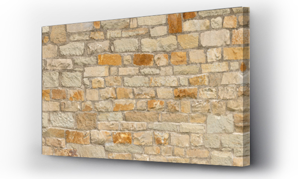 Wizualizacja Obrazu : #454752904 Alte grobe Panorama Steinwand aus verschiedenen viereckigen Natursteinen in beige, ocker und braun