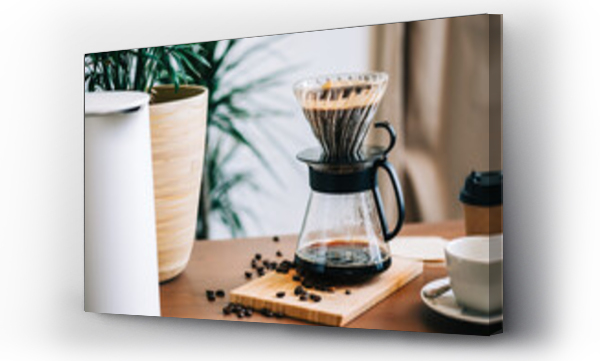 Wizualizacja Obrazu : #456430075 Alternative coffee brewing method, using pour over dripper and paper filter.