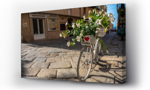 Wizualizacja Obrazu : #457822062 Urocza uliczka w Tropea, rower z tabliczk? b?d?cy miejscem spotka? m?odzie?y