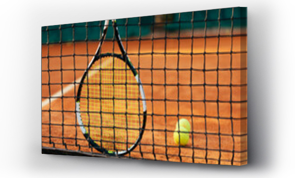 Wizualizacja Obrazu : #459700662 Tennis racket and ball by net at at sports court