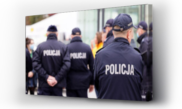 Wizualizacja Obrazu : #459931614 Polscy policjanci w niebieskim mundurze na zabezpieczeniu imprezy w mie?cie.