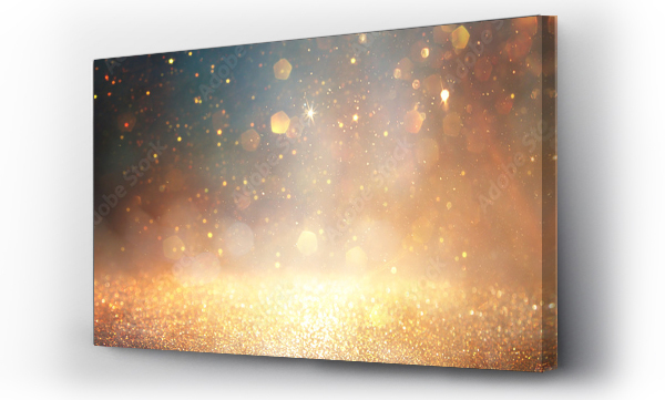 Wizualizacja Obrazu : #462348463 background of abstract glitter lights. gold, blue and black. de focused