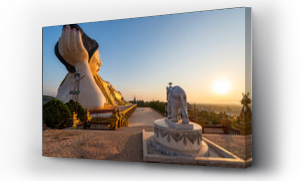 Wizualizacja Obrazu : #462726045 Myanmar, Mon State, Giant statue of reclining Buddha in Pupawadoy Monastery at sunset