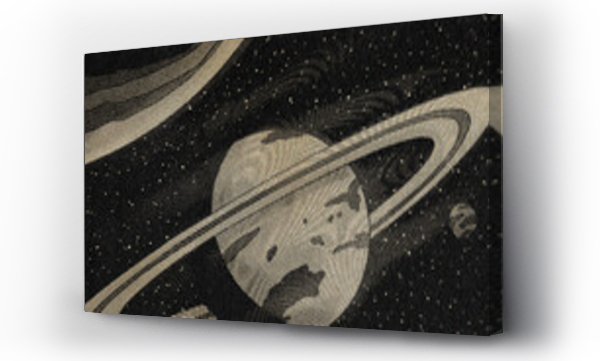 Wizualizacja Obrazu : #463690663 Planet Saturn Linocut Illustration