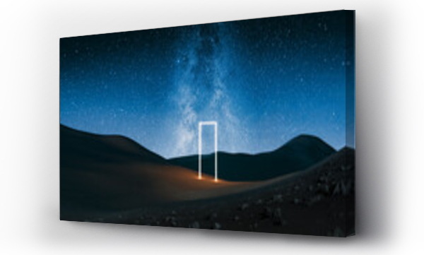 Wizualizacja Obrazu : #463710298 Desert landscape with a light gate under a starry sky