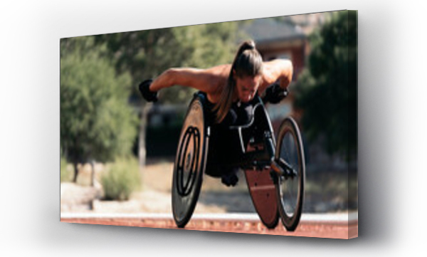 Wizualizacja Obrazu : #463715475 Female wheelchair athlete adjusting her chair on sports track