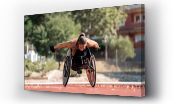 Wizualizacja Obrazu : #463715508 Female wheelchair athlete adjusting her chair on sports track