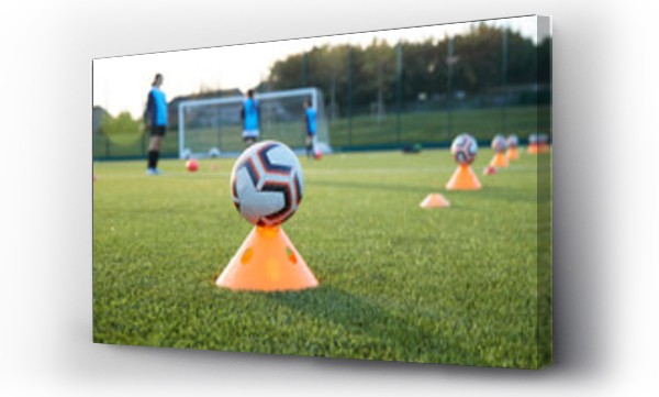 Wizualizacja Obrazu : #471939270 UK, Soccer balls on cones in field