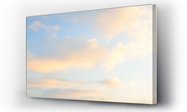 Wizualizacja Obrazu : #478047748 Clear blue sky. glowing pink and golden cirrus and cumulus clouds after storm, soft sunlight. Dramatic sunset cloudscape. Meteorology, heaven, peace, graphic resources, picturesque panoramic scenery
